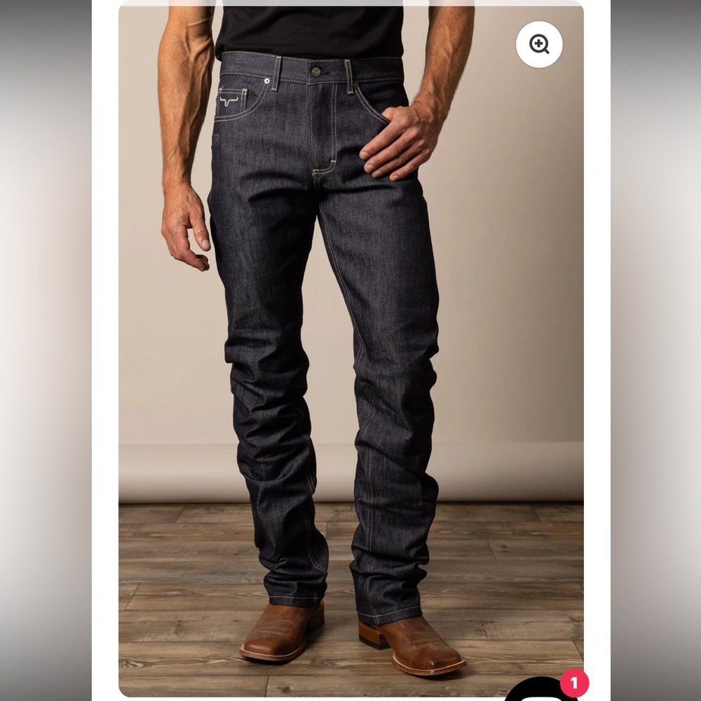 Kimes James Men's Indigo Straight Leg Midrise Fit Raw Denim Jeans.  Size 32X32